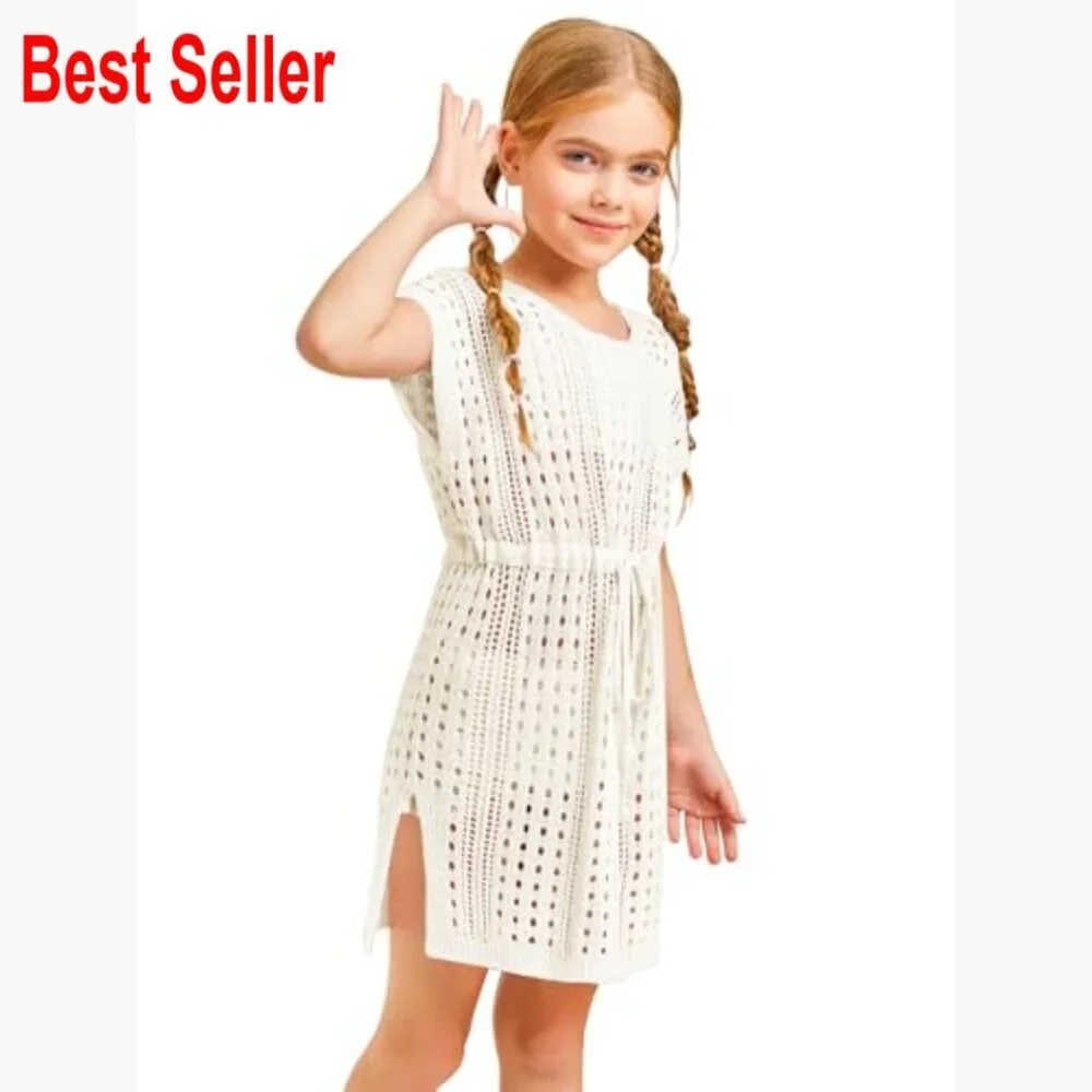 Crochet Swim Cover Up Dress 100% Acrylic V Neck Hollow Out Knitted